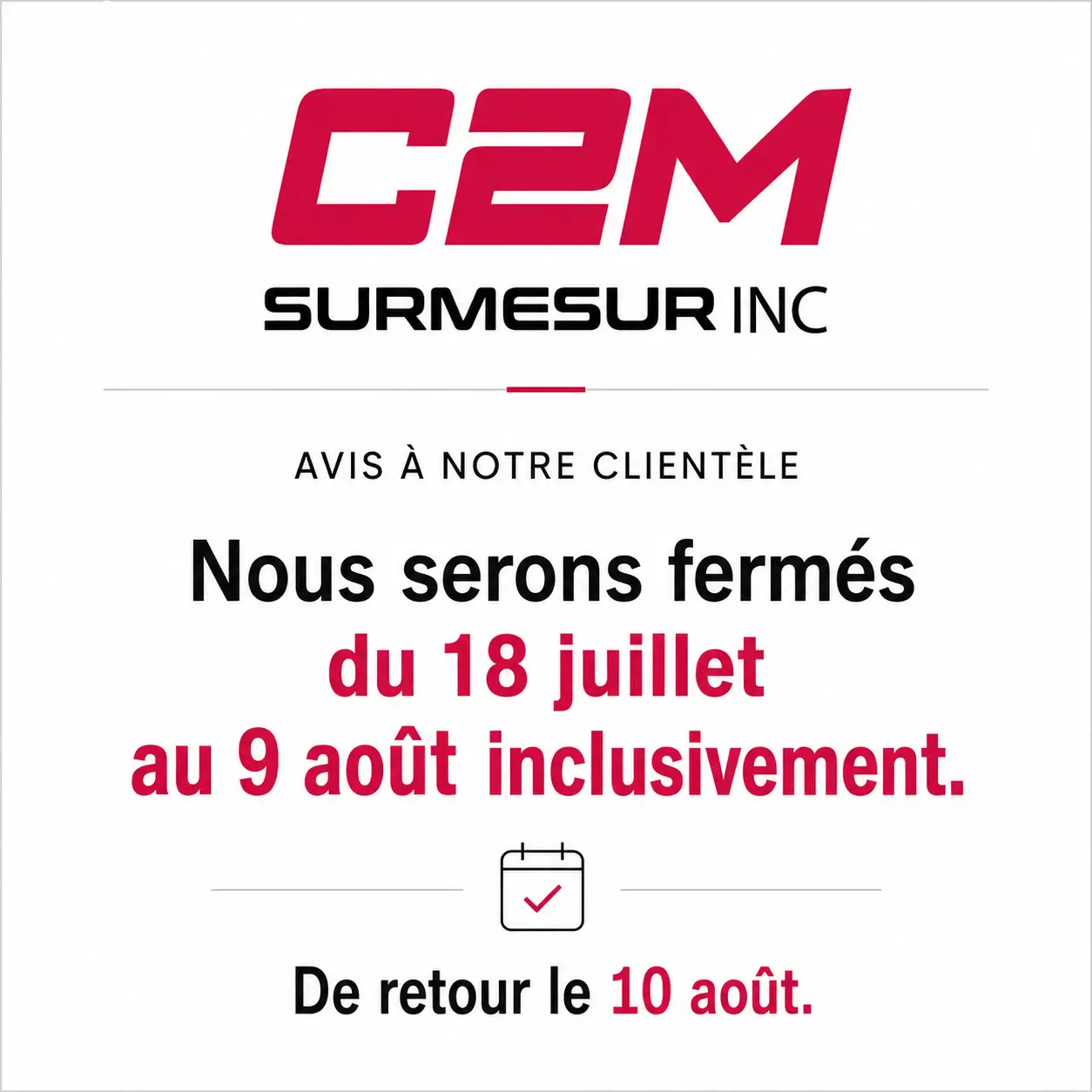 Vacances estivales 2026